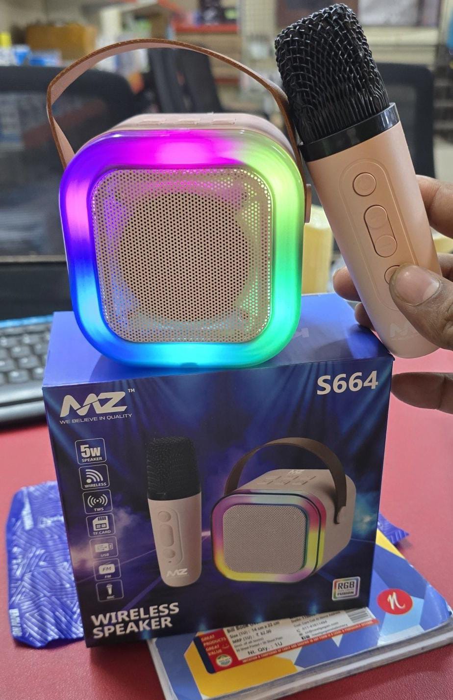 MZ S664 Wireless Karaoke Speaker with Wireless Microphone | 5W Bluetooth Speaker | RGB LED Lights | HD Stereo Sound | TWS | USB, TF Card | Portable Party Speaker for Kids & Adults